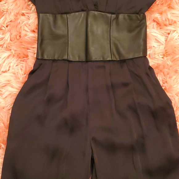 NEW BEBE Black Satin & Faux Leather Jumpsuit Size XXS - Picture 3 of 15
